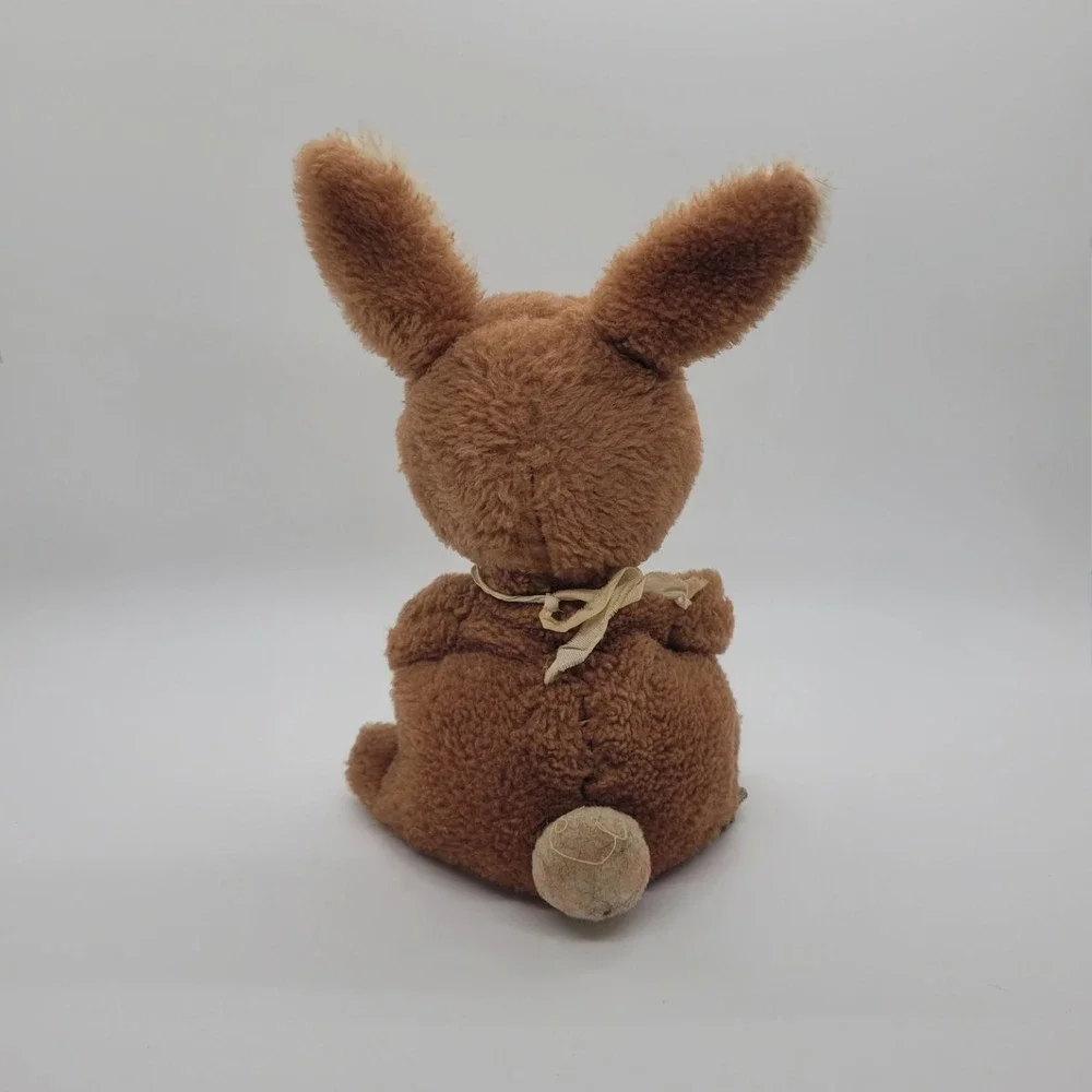 Vintage R Dakin Brown Plush Bunny Rabbit Yellow Floral Bib Stuffed Animal 8 inch